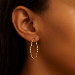 Gold Hoop Earrings – Classic Twisted Rope Hoops – Lightweight 18K Gold Plated Earrings for Women, Everyday Jewelry Gift