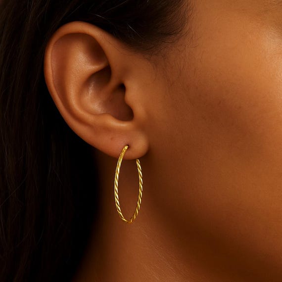 Gold Hoop Earrings – Classic Twisted Rope Hoops – Lightweight 18K Gold Plated Earrings for Women, Everyday Jewelry Gift