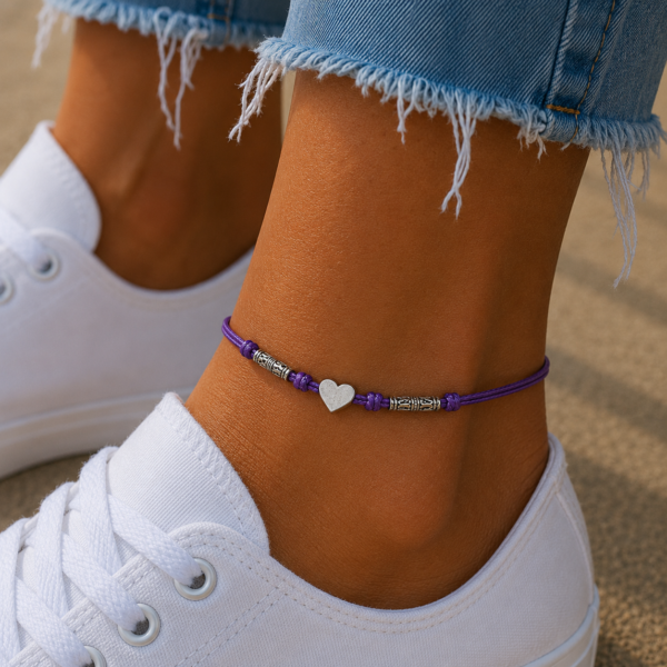 s-l1600-2.png Adjustable Cotton Cord Anklet Silver heart Charm