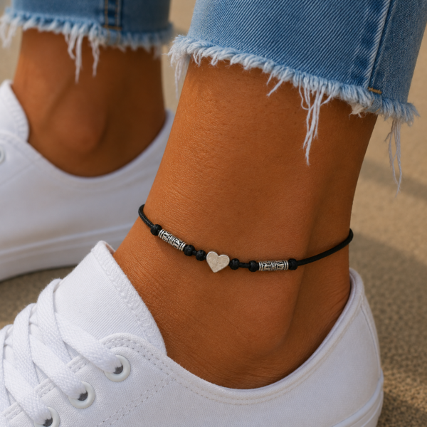 s-l1600-4.png Adjustable Cotton Cord Anklet Silver heart Charm