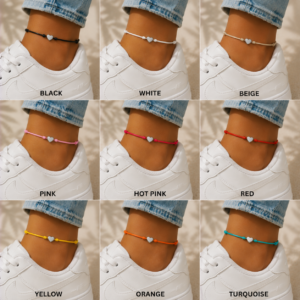 Adjustable Cotton Cord Anklet Silver heart charm