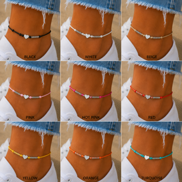 s-l1600.png Adjustable Cotton Cord Anklet Silver heart Charm