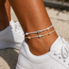 Adjustable Cotton Cord Anklet Silver heart charm