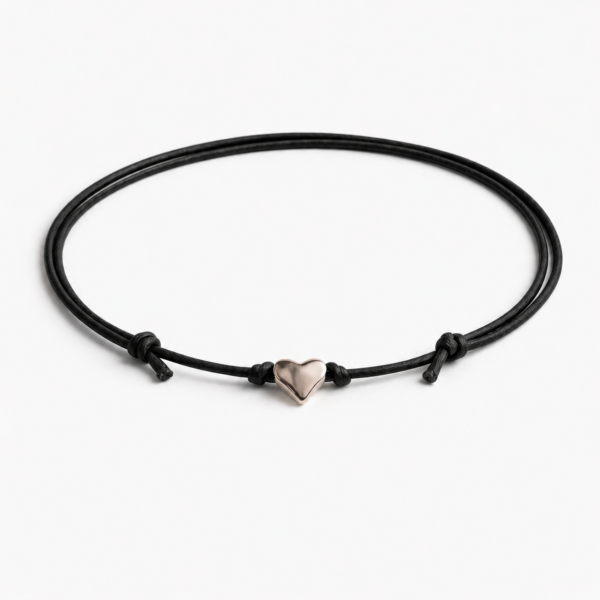 Adjustable Cotton Cord Anklet Silver heart charm