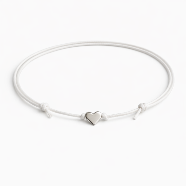 Adjustable Cotton Cord Anklet Silver heart charm
